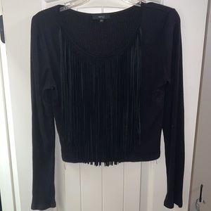 Fringe Crop Top Long Sleeve